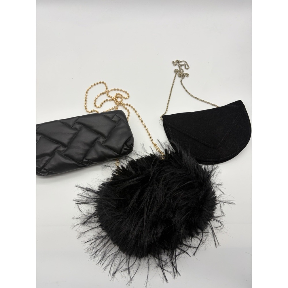 Lot Of Black Purses for Women Vintage Evening Clutch Fluffy  Handbag Kiss Lock‎